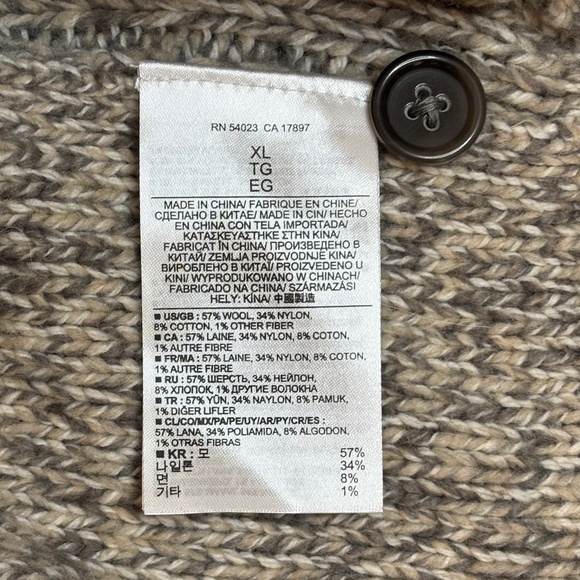 NWT Banana Republic Heritage Shawl Collar Cardigan - Italian Yarn Gray/Cream XL - Picture 5 of 7